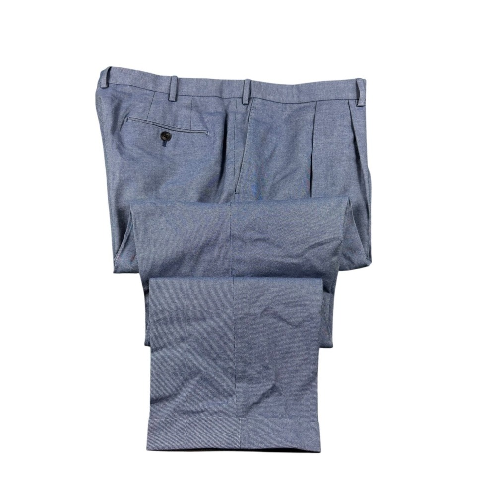 Caruso Su Misura Blue Chambray Heavy Twill Cotton Men's Trousers 44x30 Italy